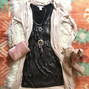 Black Sequence mini dress or long tunic shirt -black sz small